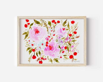 Holiday Burst Watercolor Florals Art Print