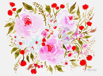 Holiday Burst Watercolor Florals Art Print