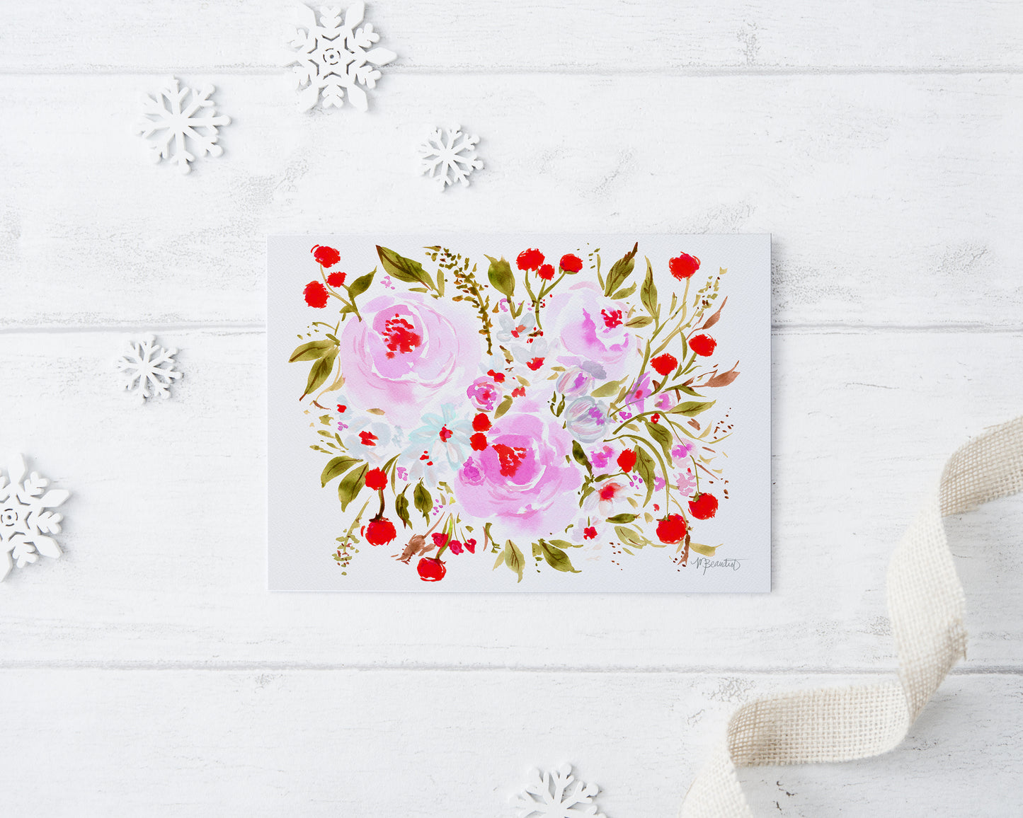 Holiday Burst Watercolor Florals Art Print