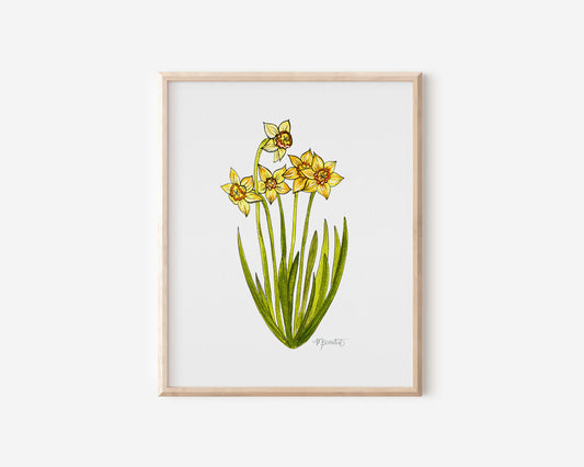 March Daffodil Watercolor Birth Month Flower Botanical Art Print