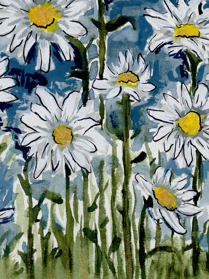 Midnight Daisy Field Watercolor Art Print