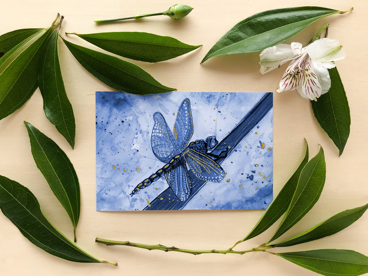 Navy Blue Dragonfly Watercolor Art Print