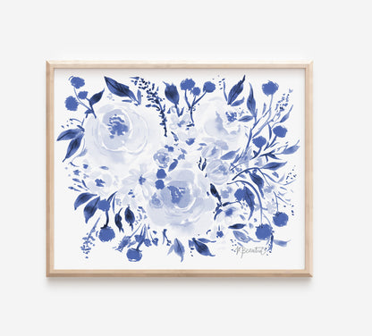 Navy Burst Watercolor Floral Art Print