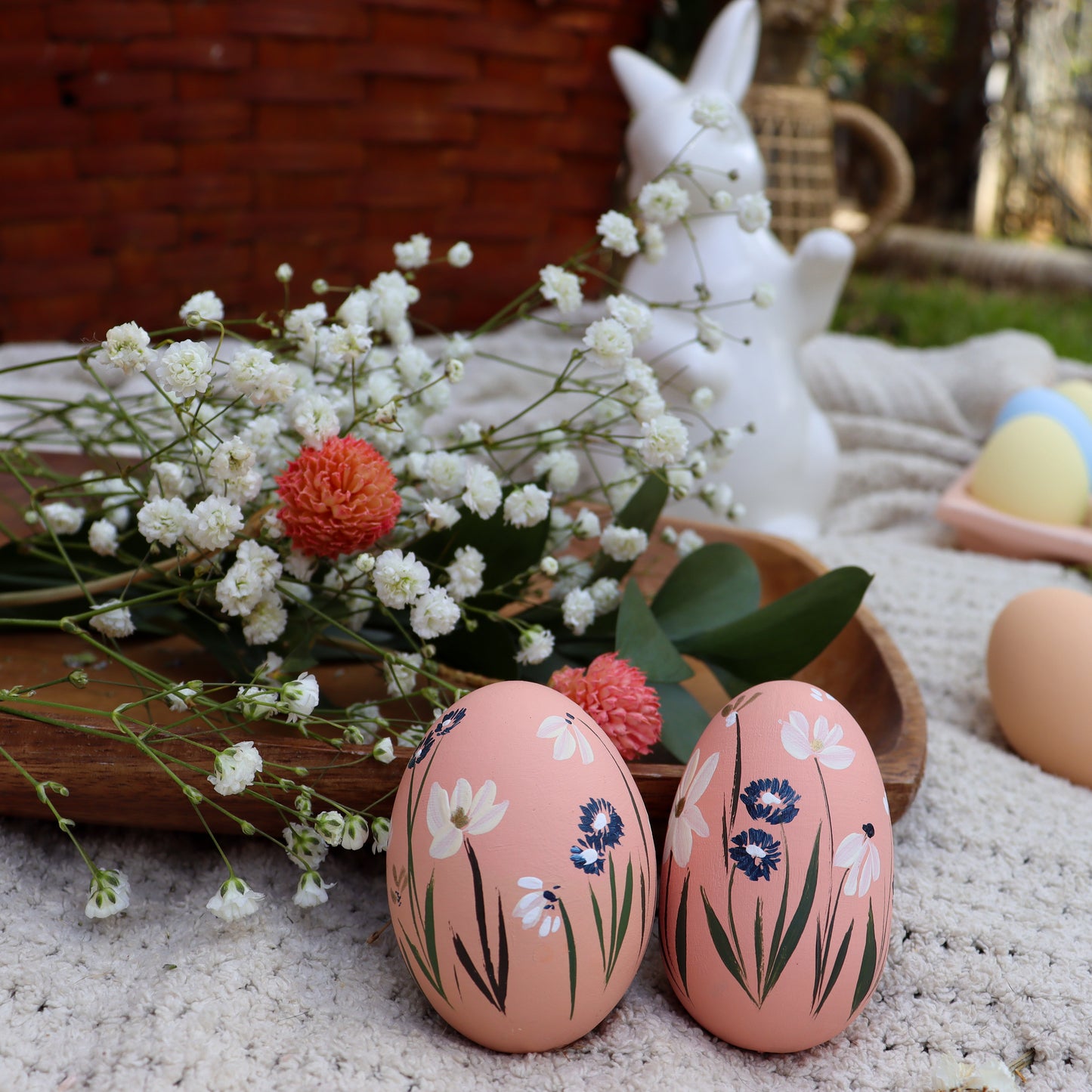 Cosmic Bloom Ceramic and Wooden Easter Egg