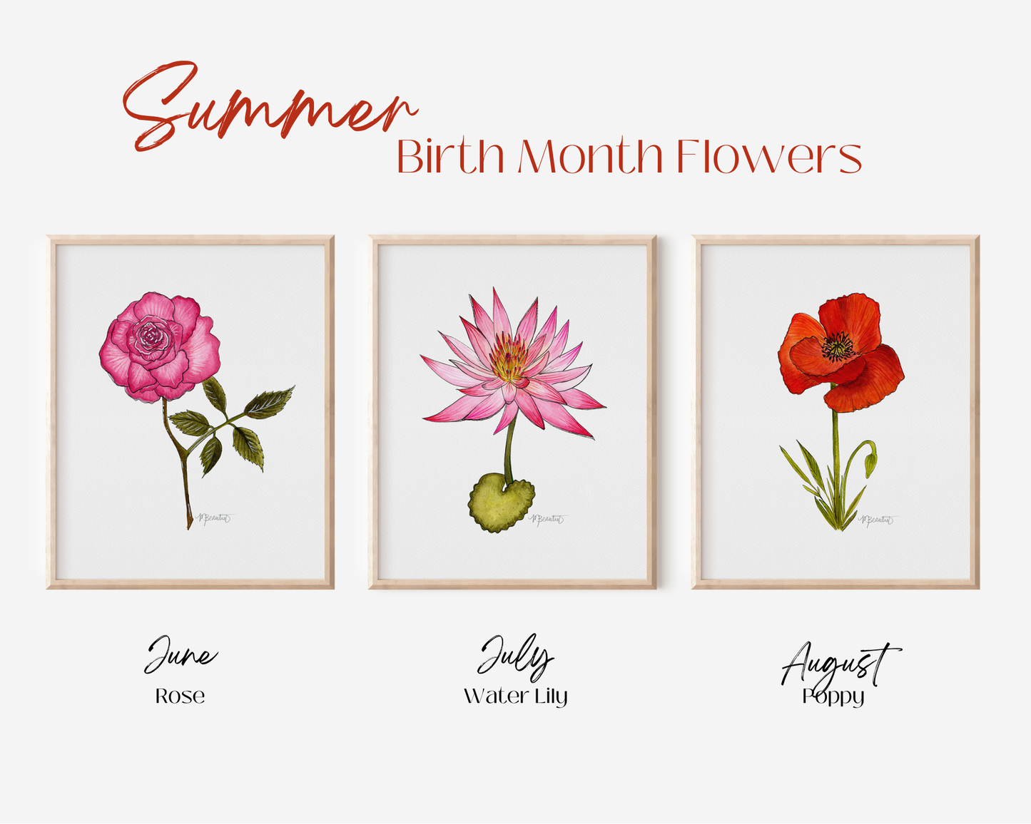June Rose Watercolor Birth Month Flower Botanical Art Print