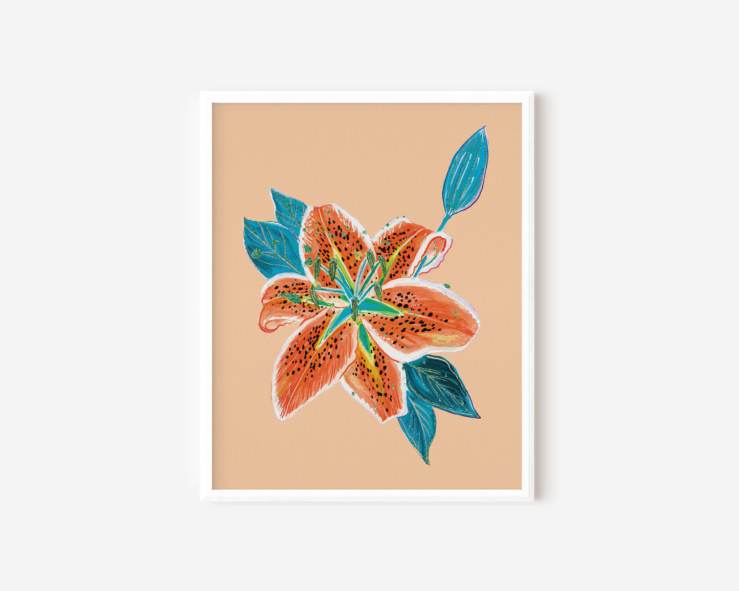 Tigerlily with Orange Background Art Print