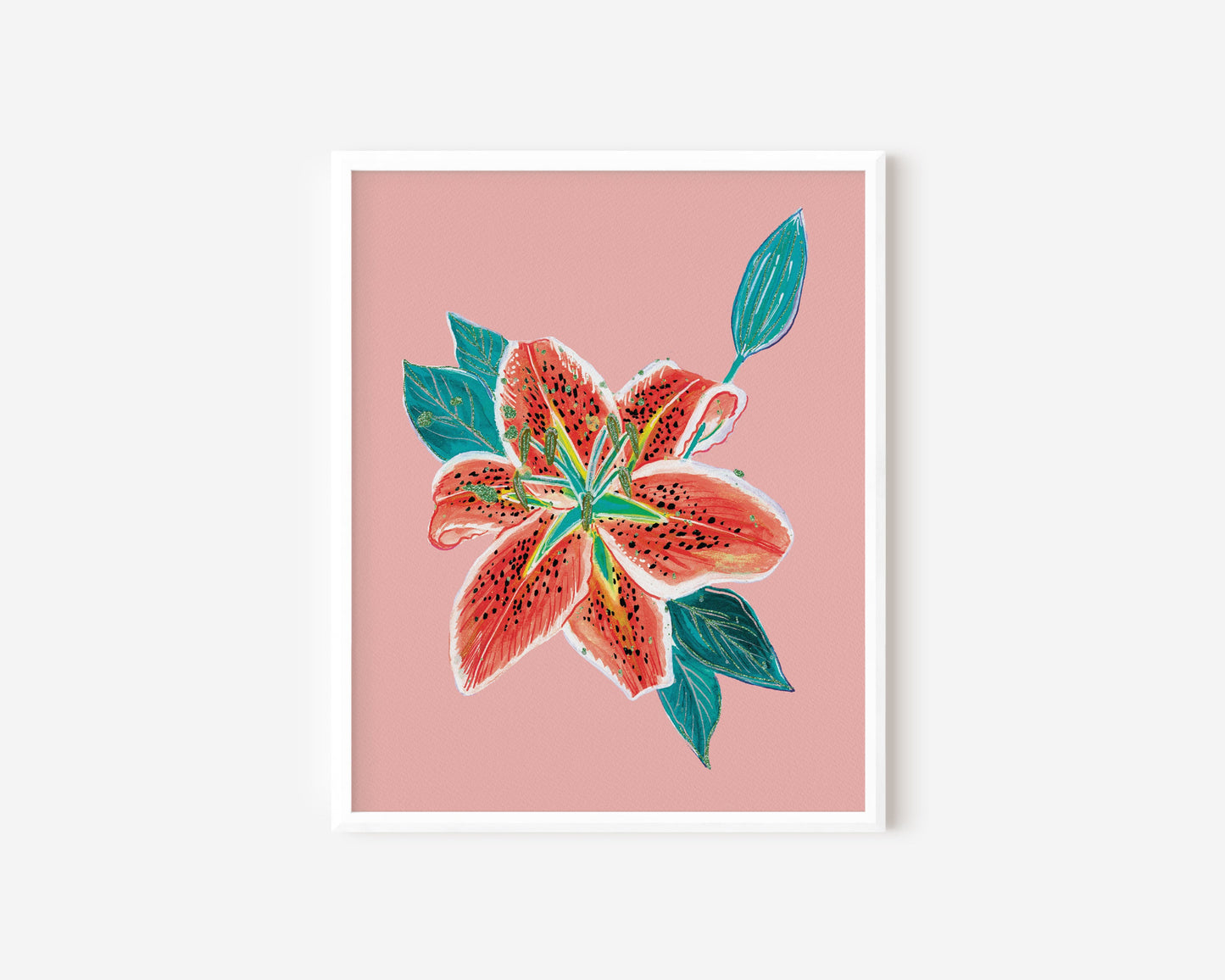 Tigerlily with Coral Background Art Print