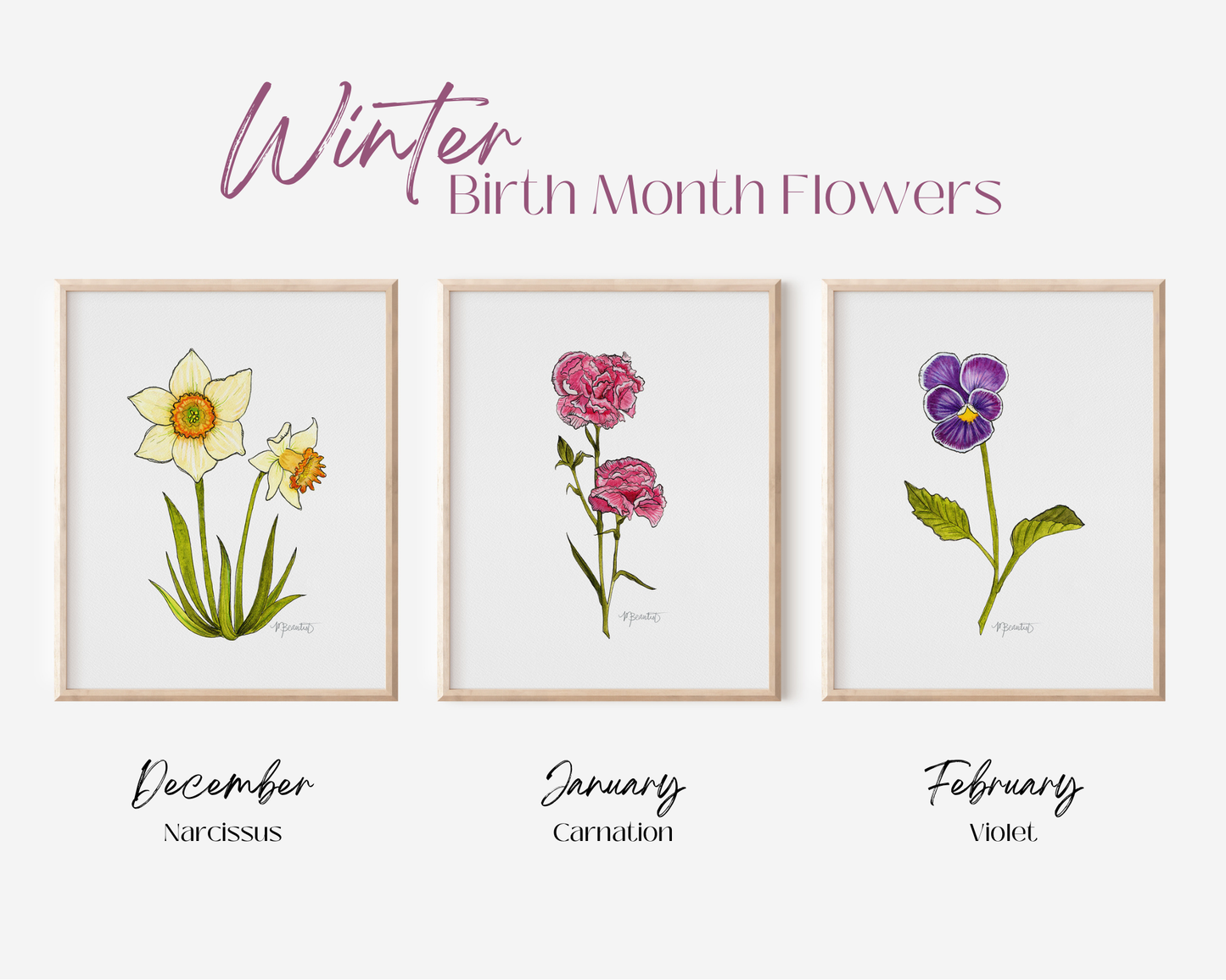 December Narcissus Flower Watercolor Birth Month Flower Botanical Art Print