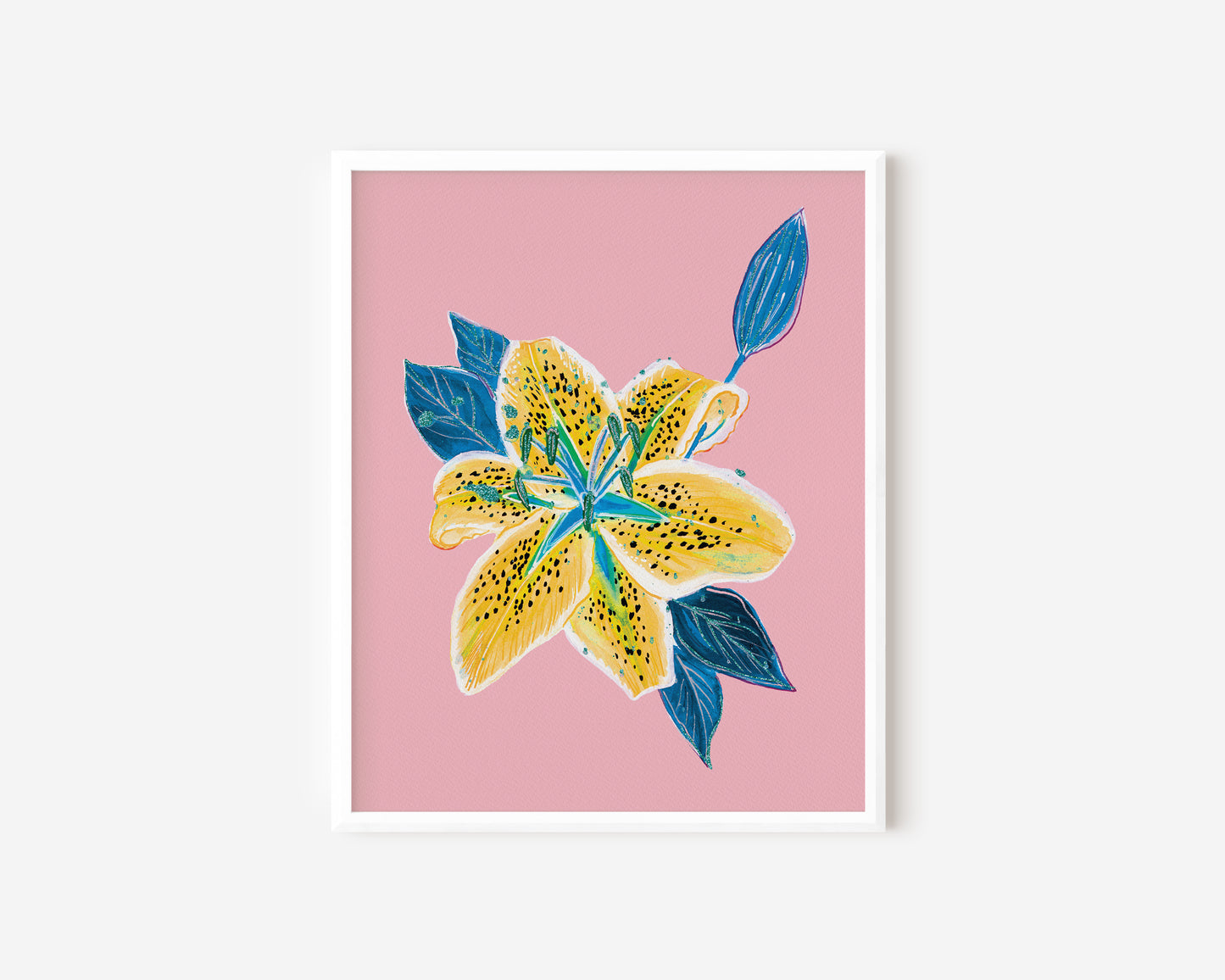 Retro Yellow & Blue Lily Art Print
