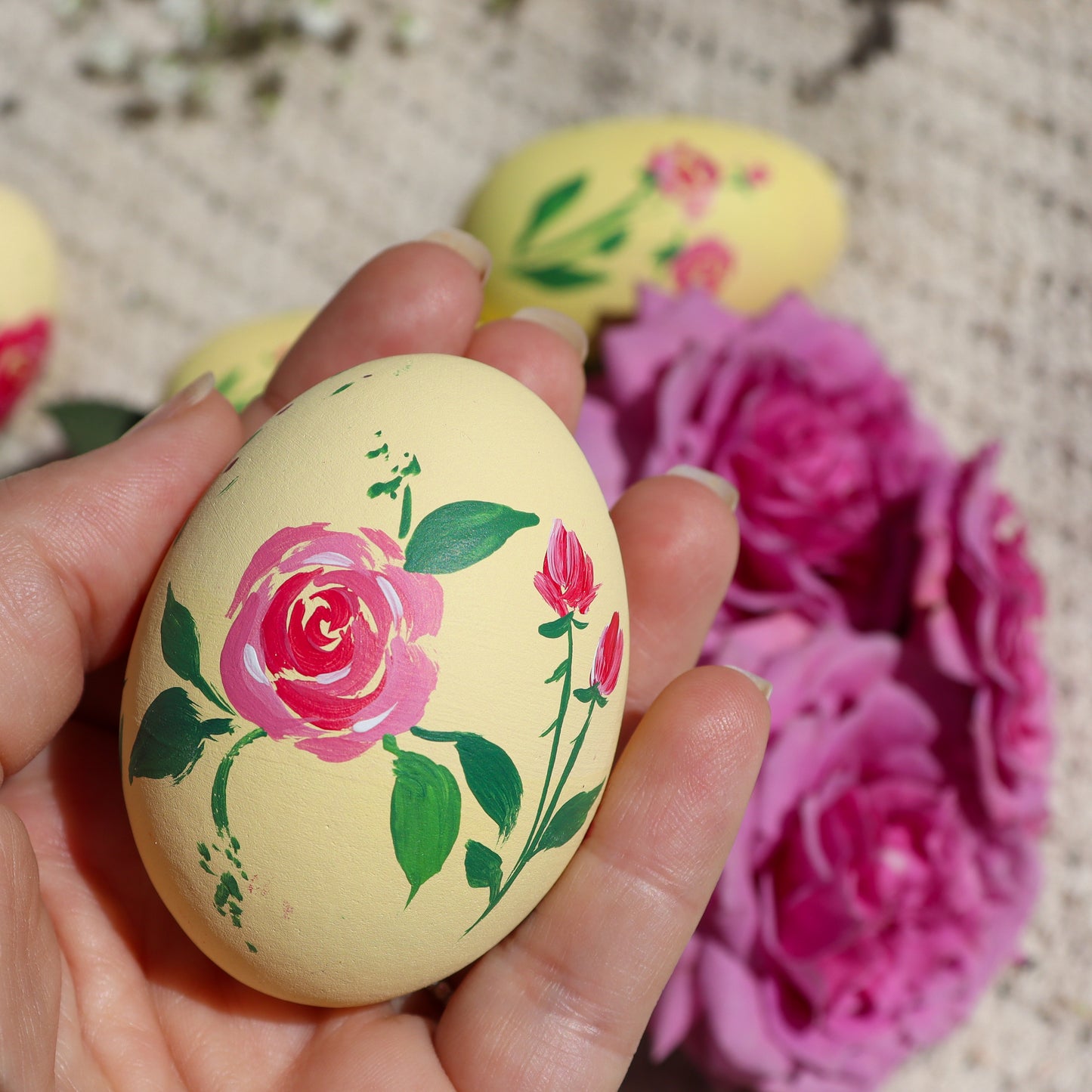 Rose Petal Sunshine Ceramic and Wooden Easter Egg